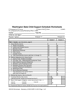 washington state child support worksheet