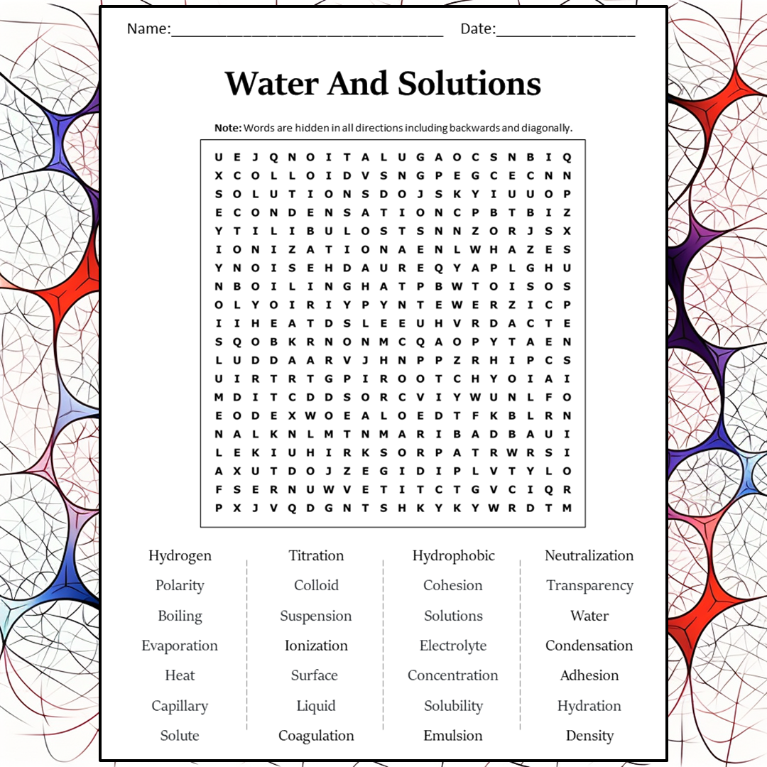water and solutions worksheet