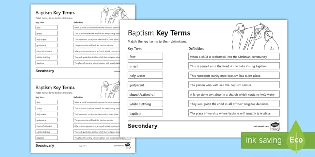 Baptism: Key Terms Worksheet / Worksheet (teacher made)