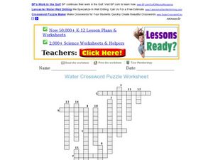 water crossword puzzle worksheet