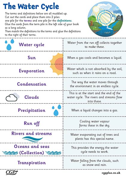 Printable Water Cycle Vocabulary Worksheet