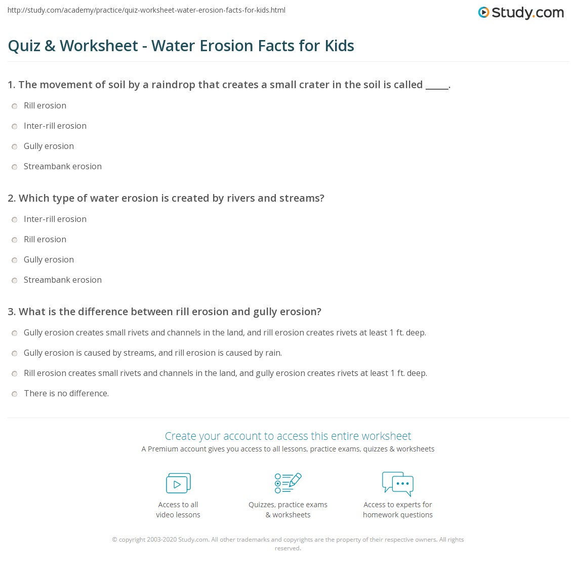 Quiz &  Worksheet - Water Erosion Facts for Kids | Study.com