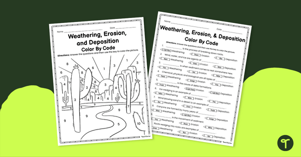Weathering, Erosion and Deposition Color By Code Worksheet | Teach ...