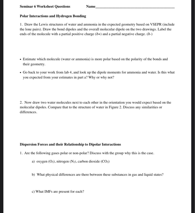 Solved Seminar 6 Worksheet Questions Name Polar Interactions ...