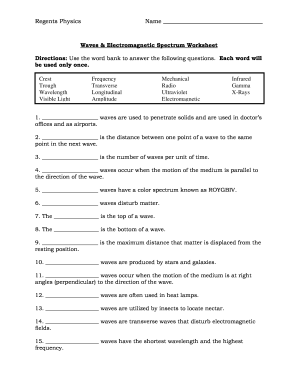 waves and electromagnetic spectrum worksheet answers