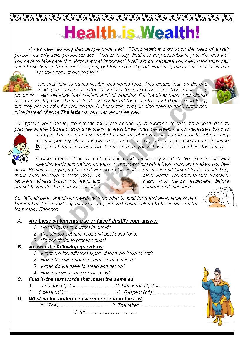 HEALTH IS WEALTH - ESL worksheet by nimatab