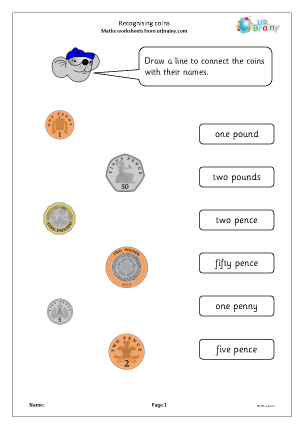 Money Maths Worksheets for Year 1 (age 5-6) - URBrainy.com
