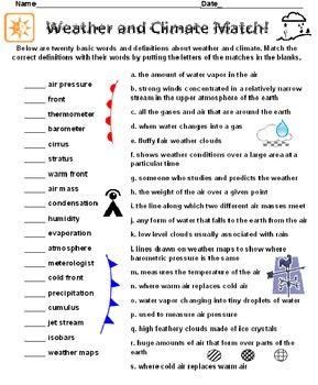 weather and climate worksheet for middle school
