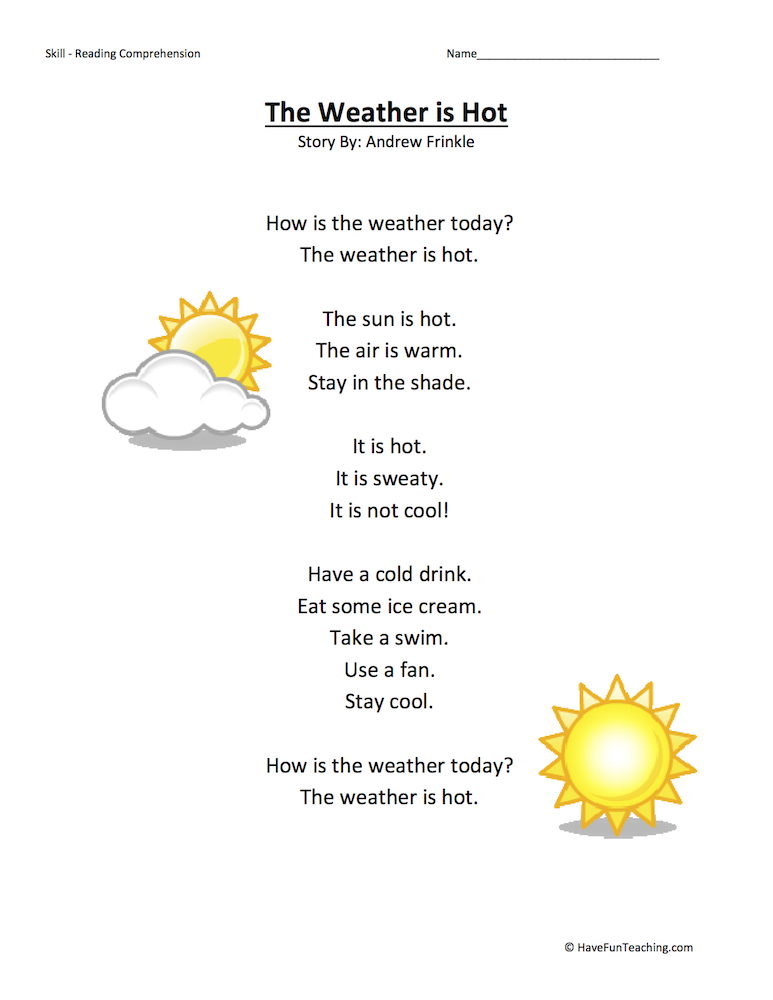 The Weather is Hot Reading Comprehension Worksheet  