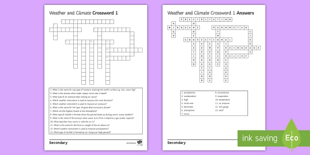 weather crossword puzzle worksheet answers