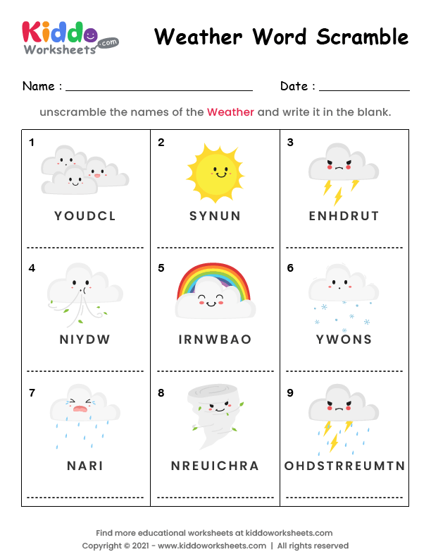Free Printable Word Scramble Weather Worksheet - kiddoworksheets