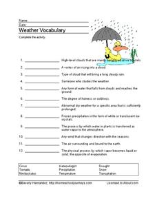 Weather Vocabulary Worksheet for 3rd - 4th Grade | Lesson Planet