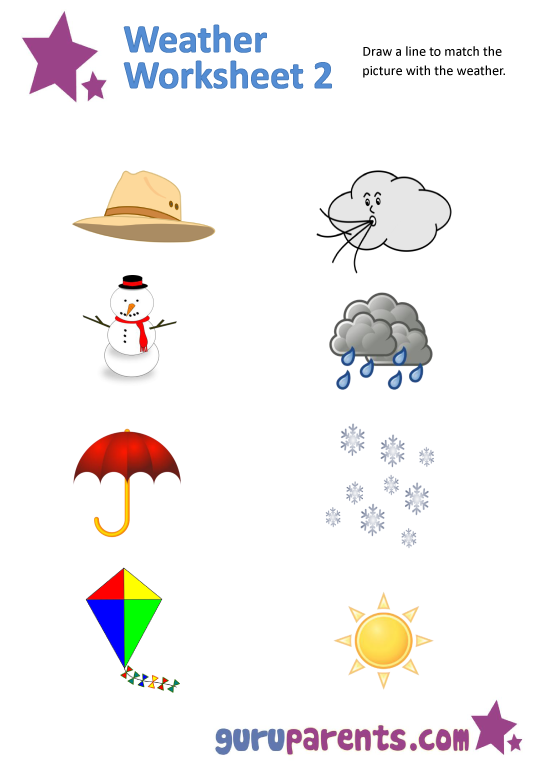 Free Preschool Weather Words Spelling Worksheet