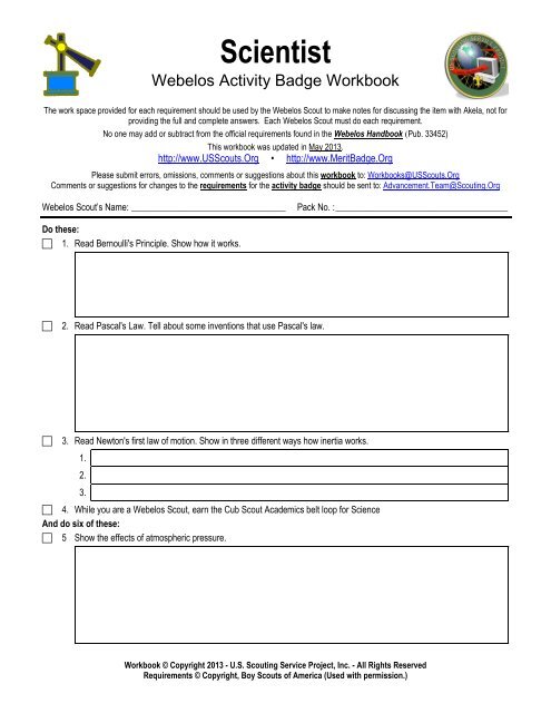 Scientist worksheet - Merit Badge Research Center