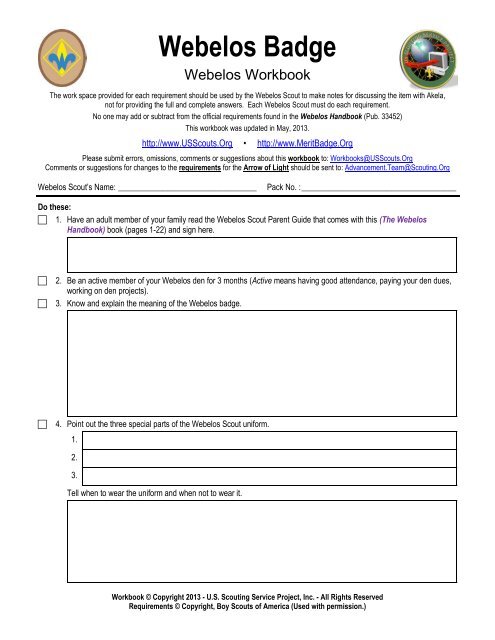 webelos fitness badge worksheet