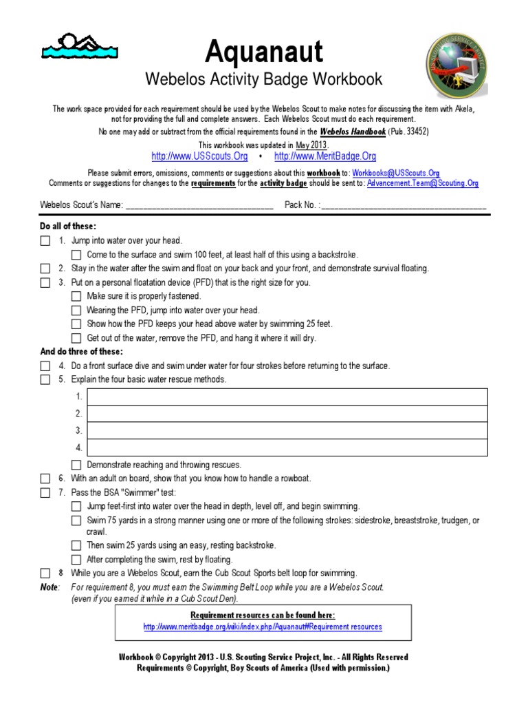 webelos fitness badge worksheet