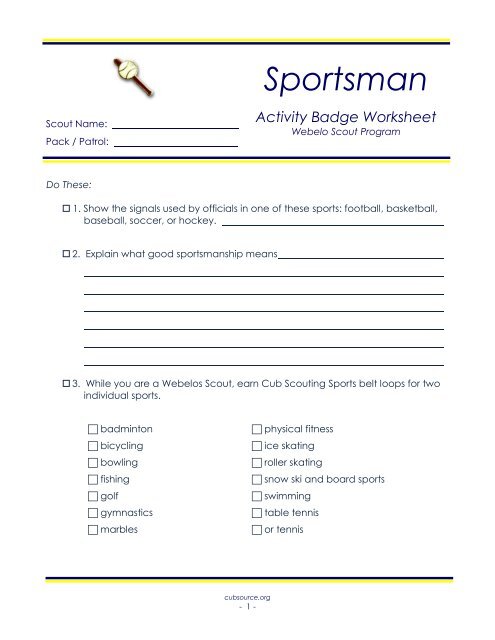 webelos fitness worksheet