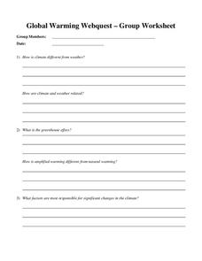 Global Warming Webquest - Group Worksheet Worksheet for 4th - 6th ...