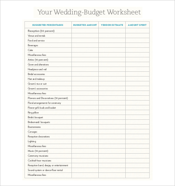 wedding budget planner worksheet
