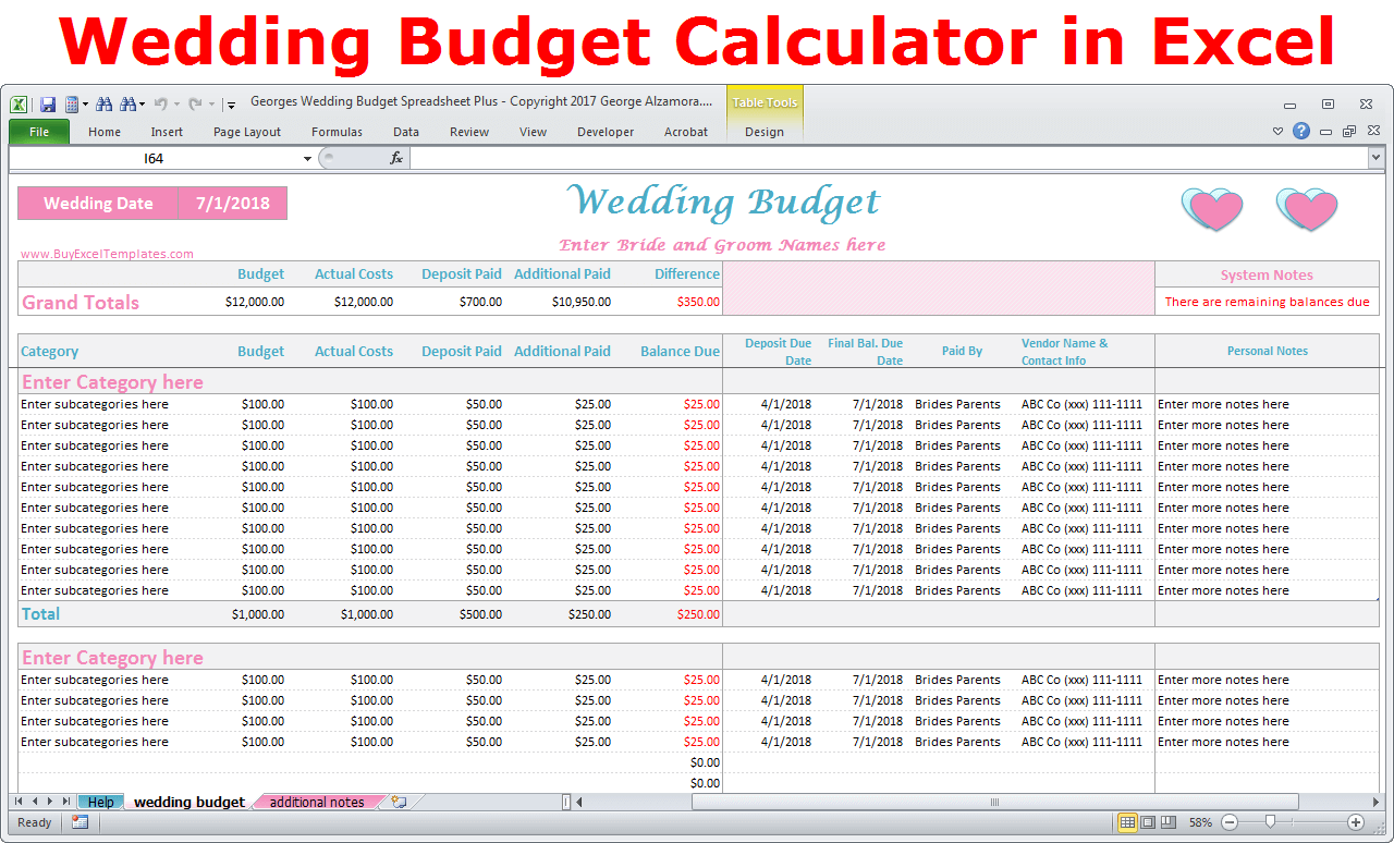 wedding budget planner worksheet