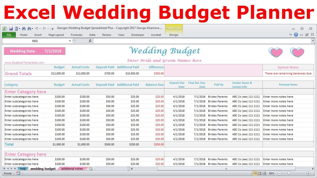Wedding Budget Spreadsheet Planner to Help Plan Wedding Day | Cut ...