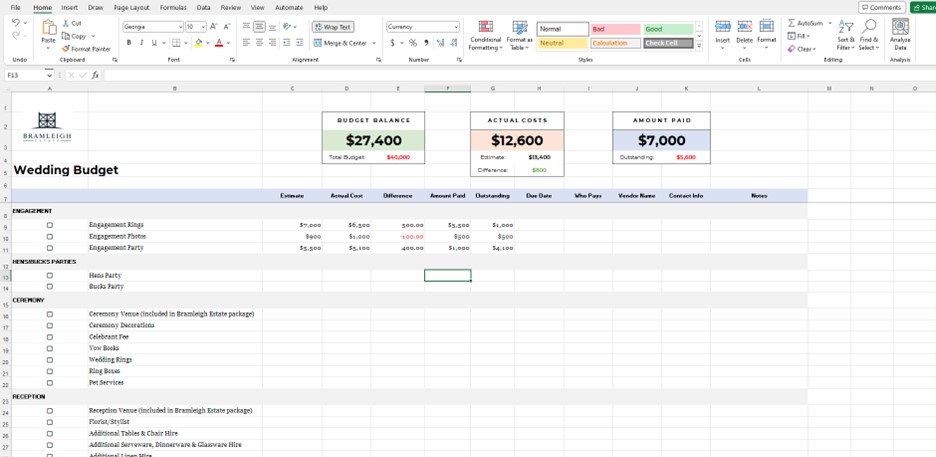 Your Ultimate Free Wedding Budget Template | Bramleigh Estate ...