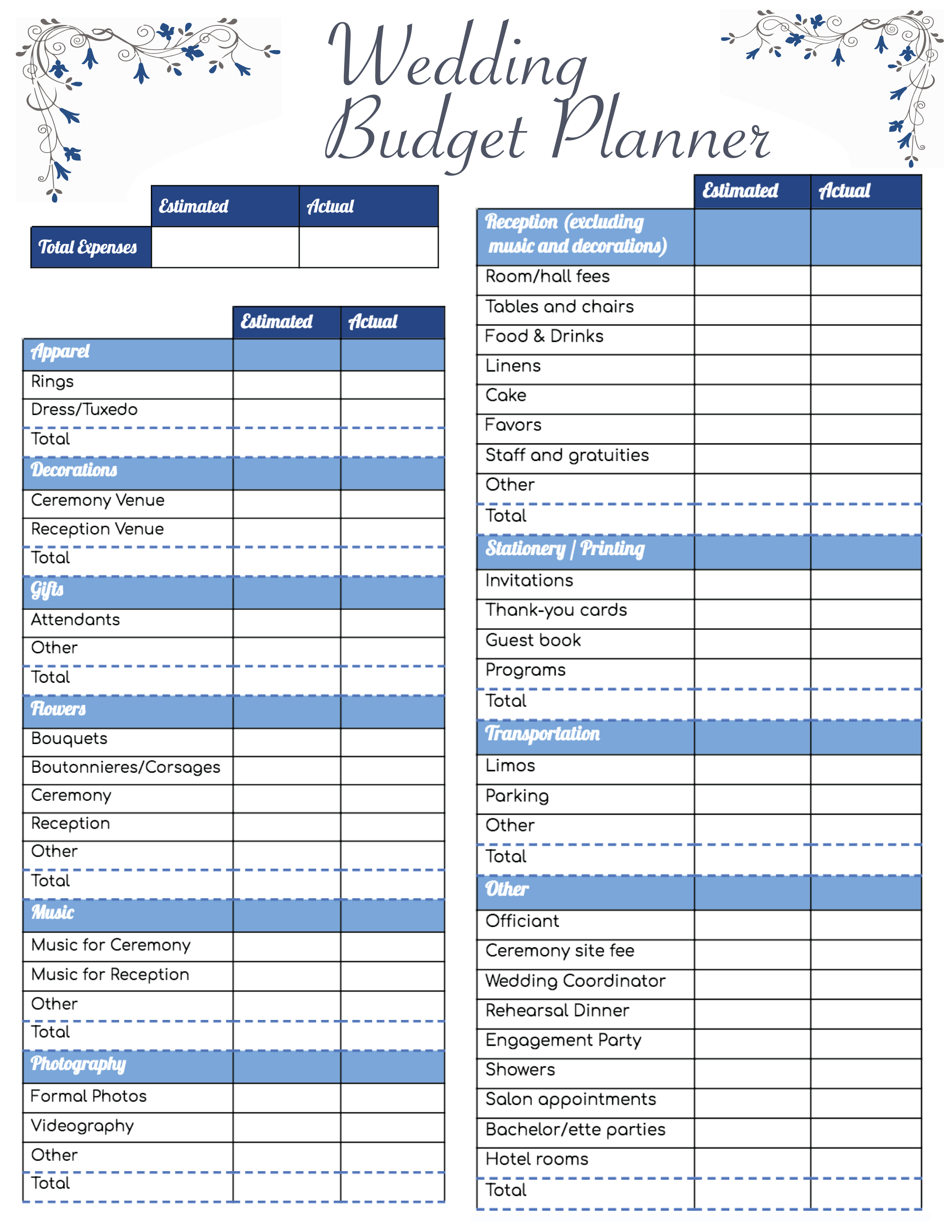 Free, printable wedding budget planner and worksheet template ...