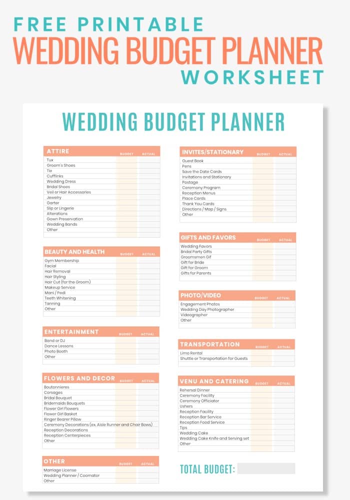 wedding budget worksheet