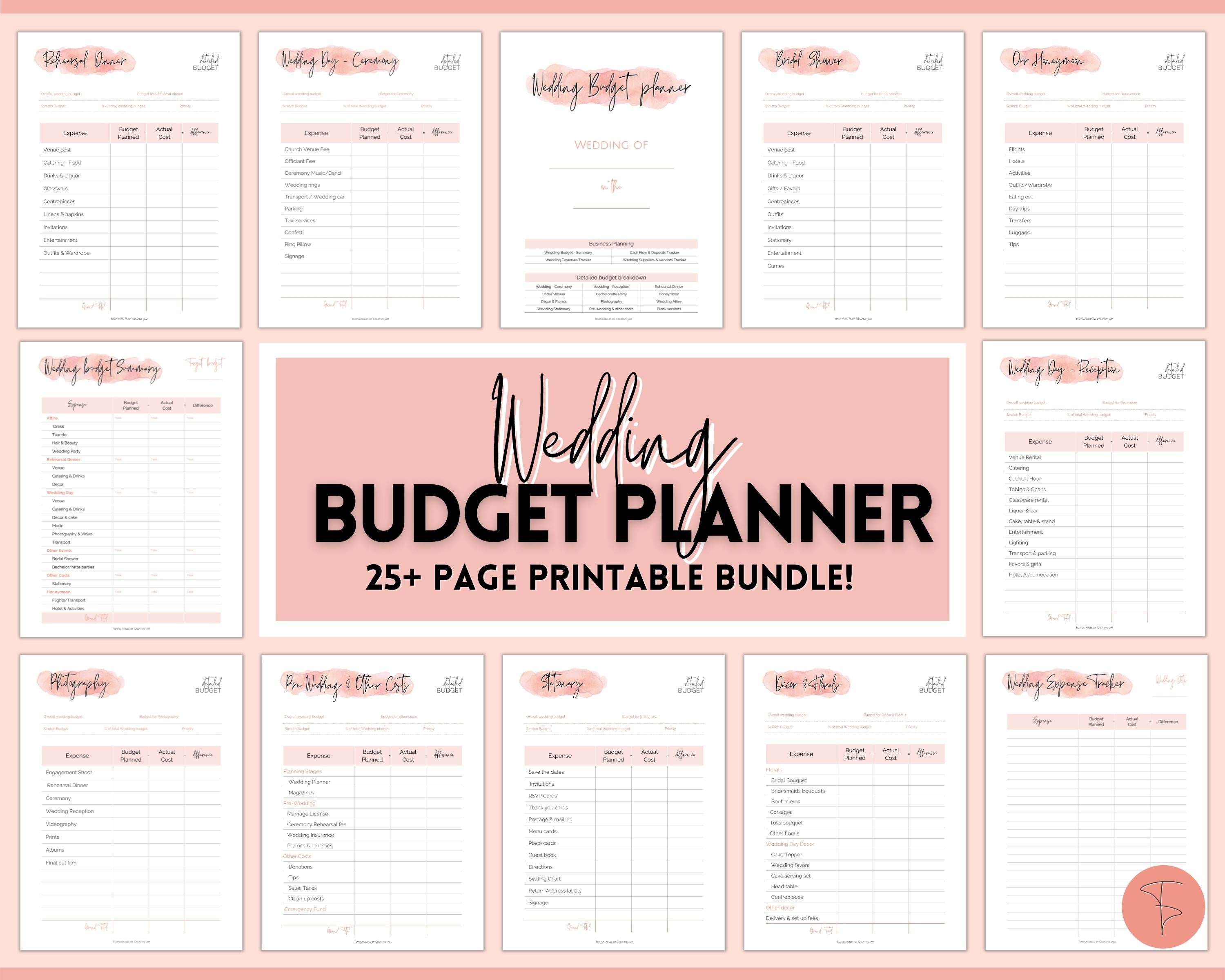 Wedding BUDGET Planner - Pink Wedding breakdown, planner book