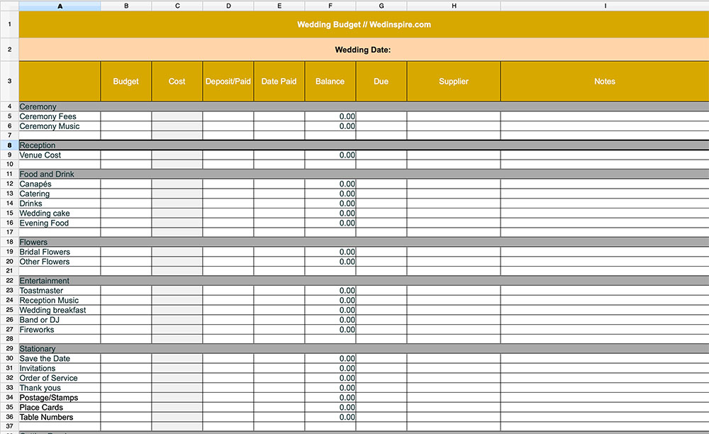 Free Wedding Budget Spreadsheet - Wedinspire