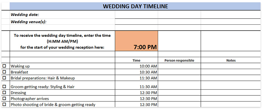 wedding day timeline worksheet