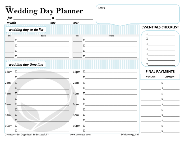 wedding day timeline worksheet