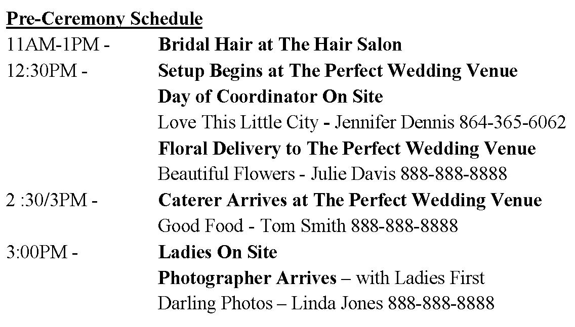 How do I create a timeline for my wedding day? - Love This Little City