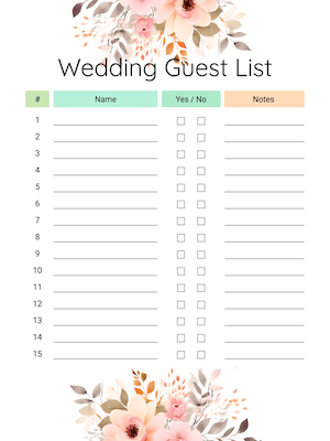 Free Printable Guest List Templates in PDF, PNG and JPG formats ...
