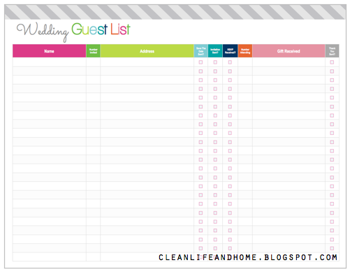 Clean Life and Home: Freebie Friday: Printable Wedding Guest List ...
