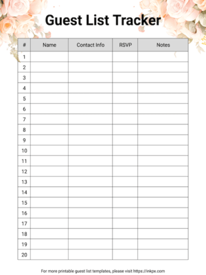wedding guest list worksheet