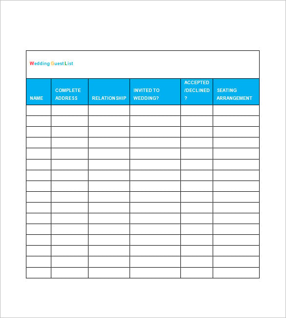wedding guest list worksheet