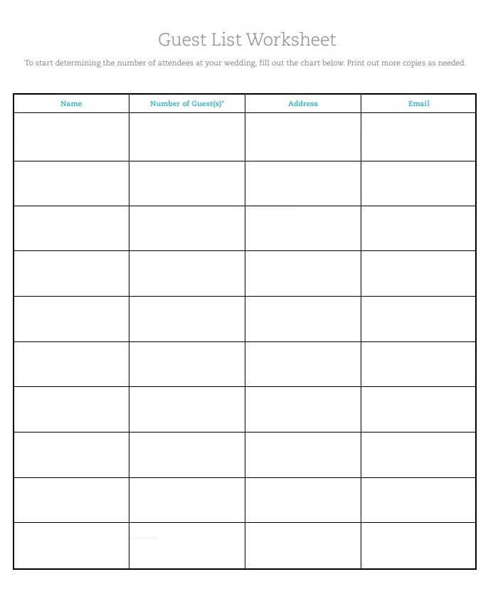 Guest List Template | Free Word Templates