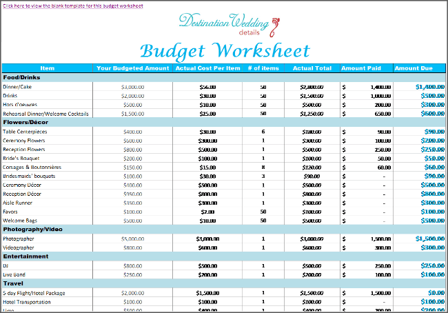 wedding planning budget worksheet