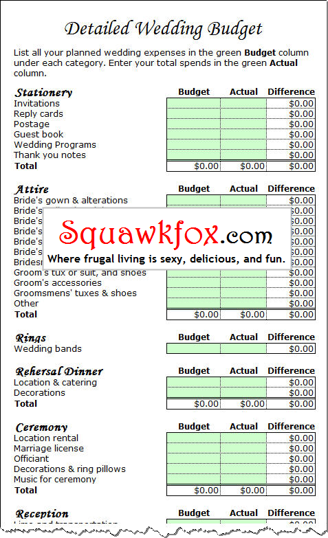 wedding planning budget worksheet