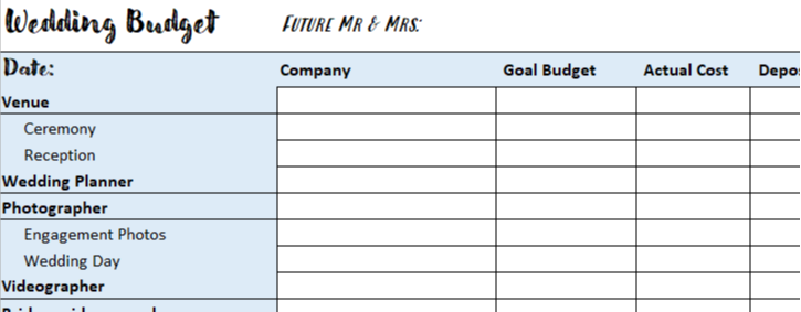 wedding planning budget worksheet