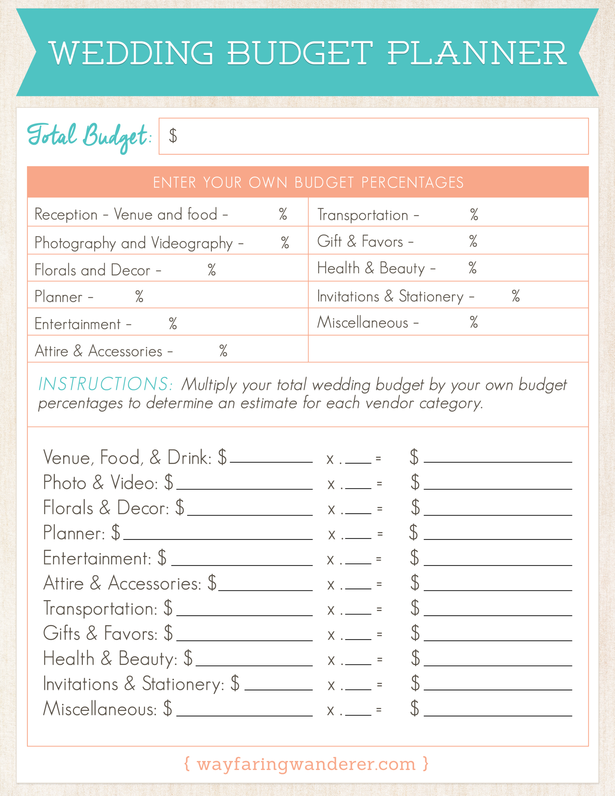 Wedding Planning Budget Worksheet - Wayfaring Wanderer Boone NC ...