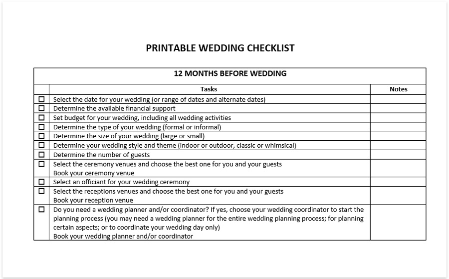 wedding planning checklists printable