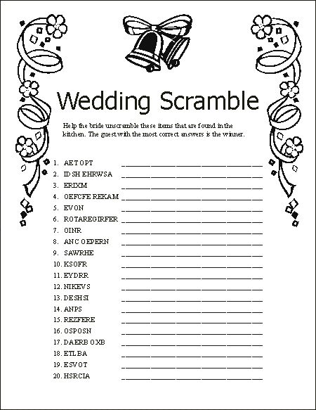 wedding word games printable