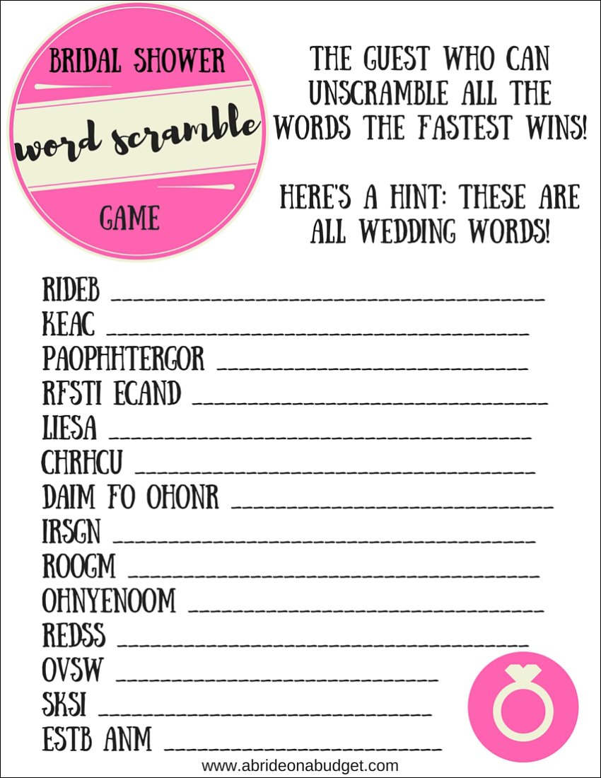 wedding word games printable