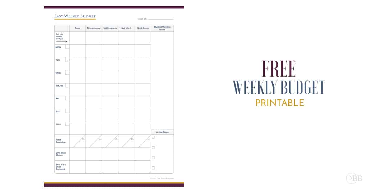weekly budget worksheet free printable