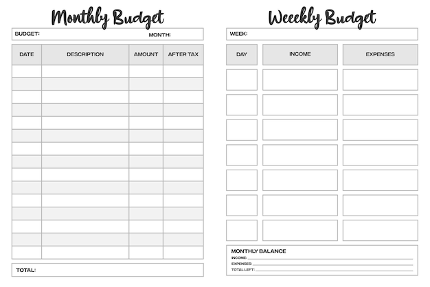 Premium Vector | Monthly and Weekly Budget Planner in Grey Colors ...