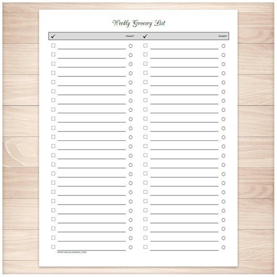 Printable Weekly Grocery List, Full page - Clean and Simple ...