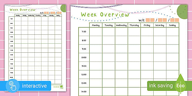 Week Overview Planner Insert | Twinkl Busy Bees - Twinkl
