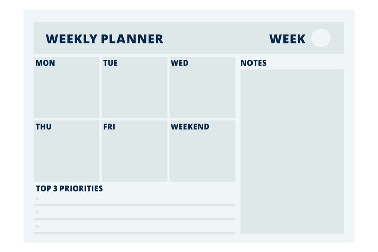 Printable weekly planner template. Blank horizontal page